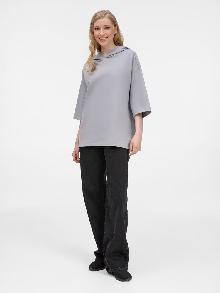 Футболка оверсайз унисекс с капюшоном Neofit, светло-серая, размер M/L