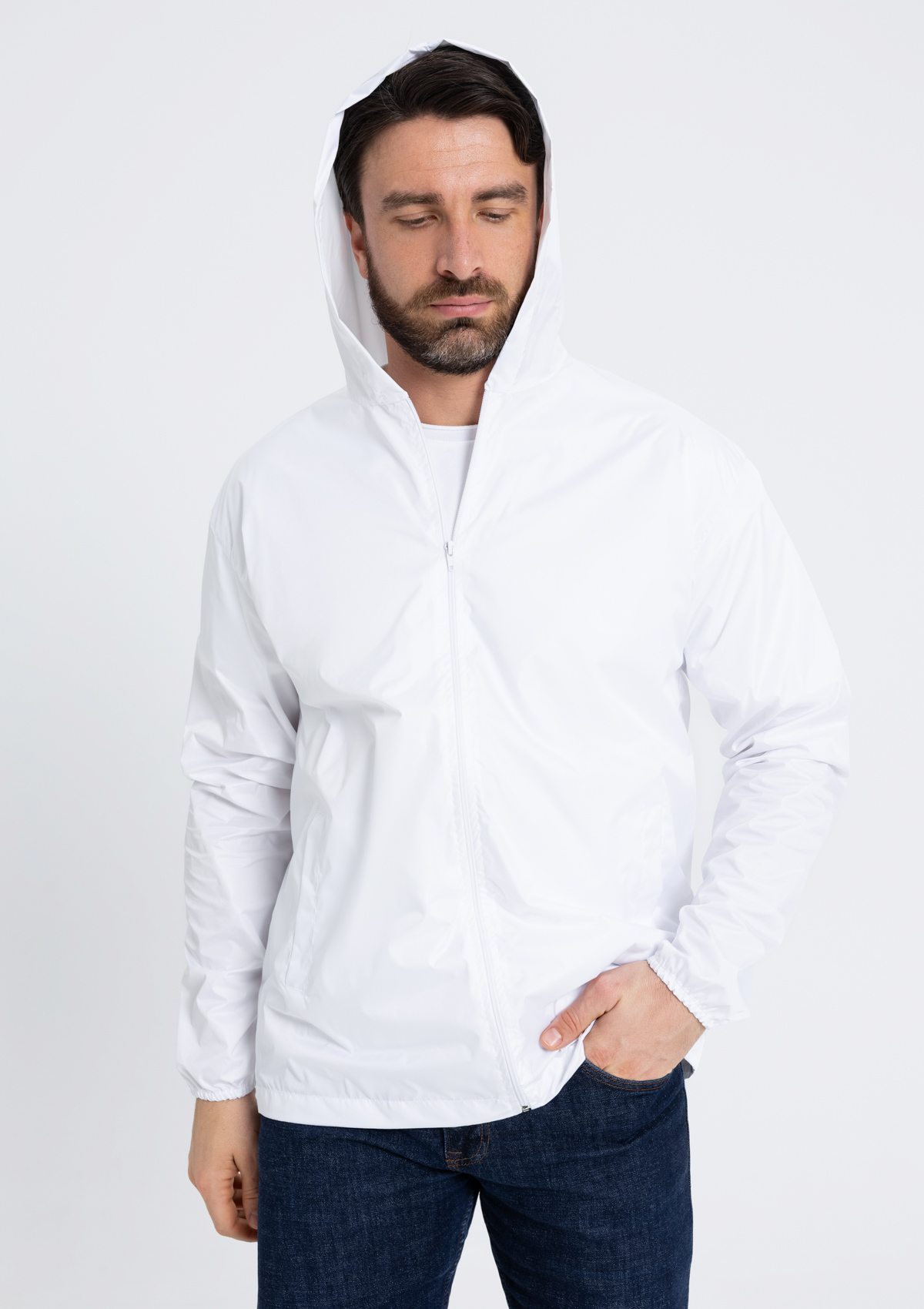 Ветровка унисекс STAN дюспо 210T, 85, 59, Белый,  (10/1)  (48/M)