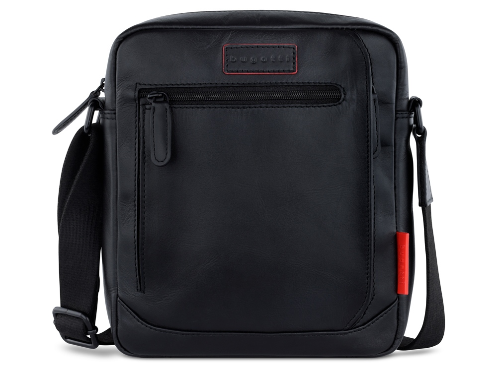 Сумка наплечная мужская BUGATTI КЛАРК | CLARK, чёрная, воловья кожа/полиэстер, 21х6,5х24 см, 3 л