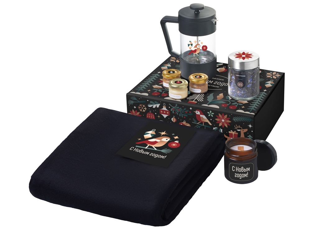 Подарочный набор Re:Moments с пледом, френчпрессом и медом с логотипом  | Print Logo