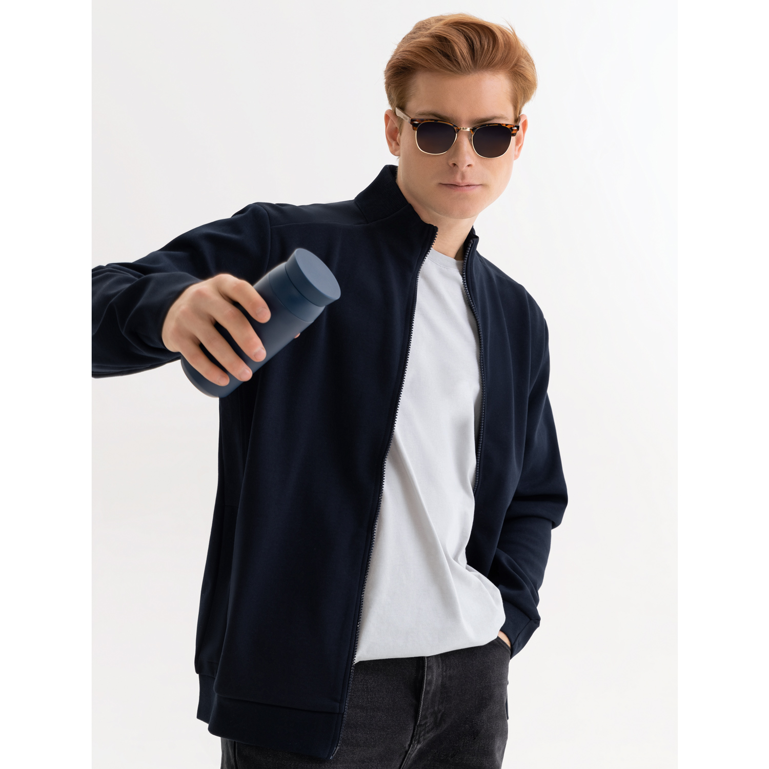 Толстовка на молнии Астин (Astin) темно-синяя, размер XXL