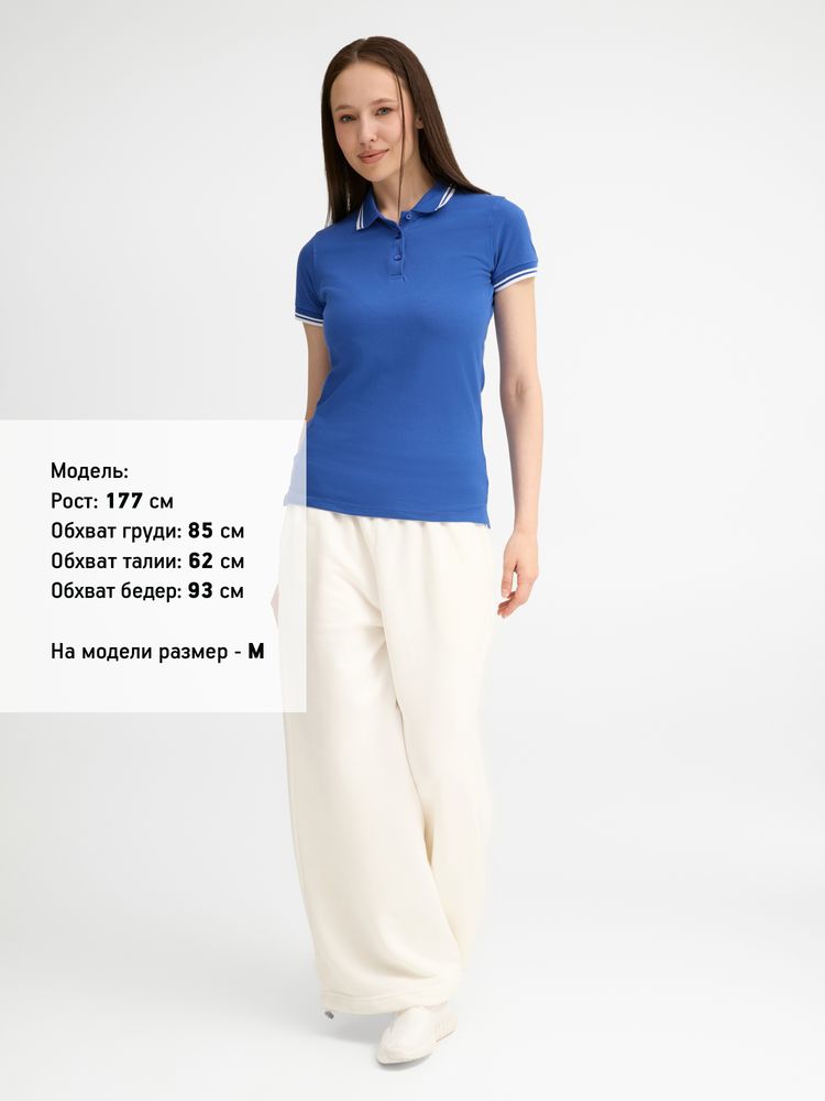 Рубашка поло женская Pasadena Women 200 с контрастной отделкой ярко-синяя с белым, размер M