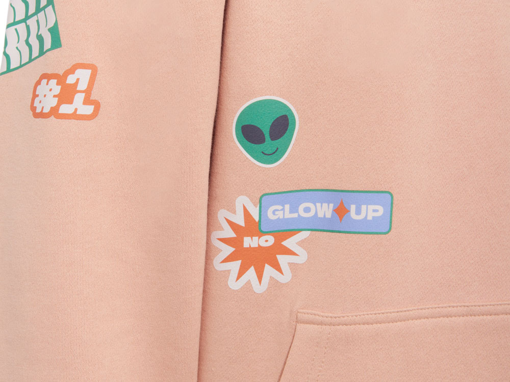 Толстовка с капюшоном оверсайз Berlin унисекс, лососевый, ДТФ, бренд тайп и лейбл