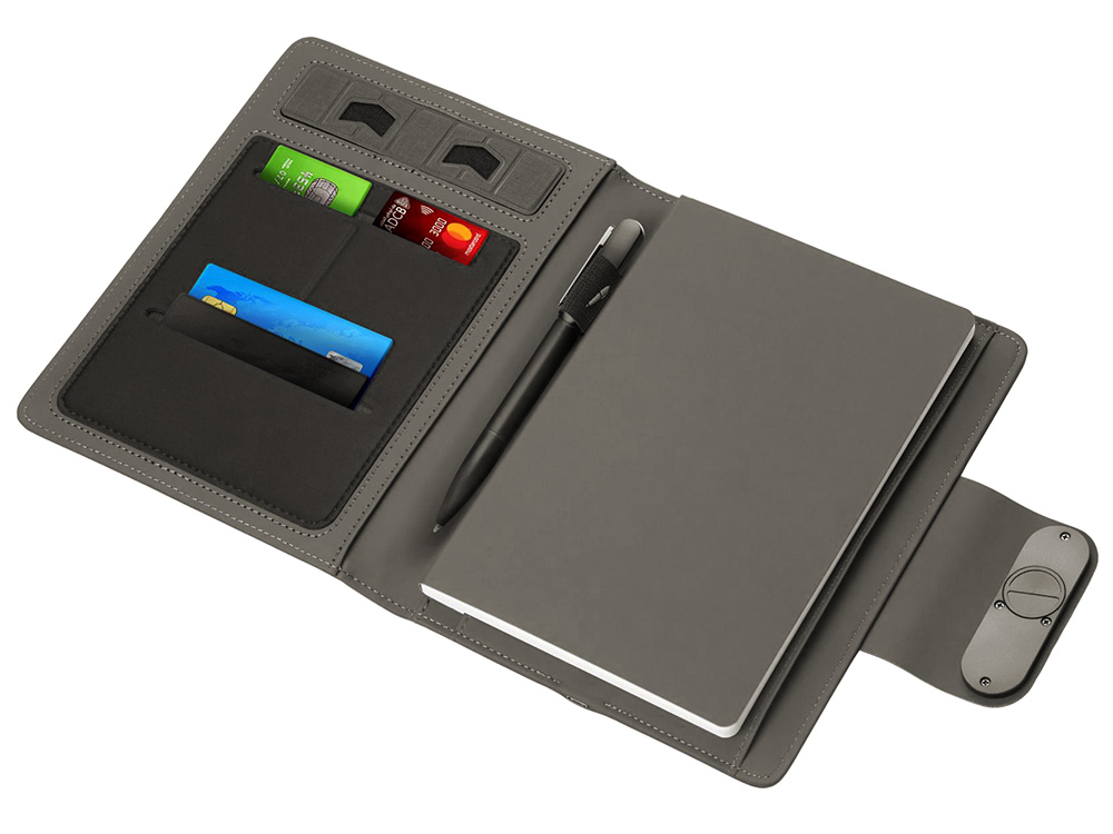 Подарочный набор металлическая ручка и блокнот А5 Twilight  со светящимся логотипом и пауэрбэнком