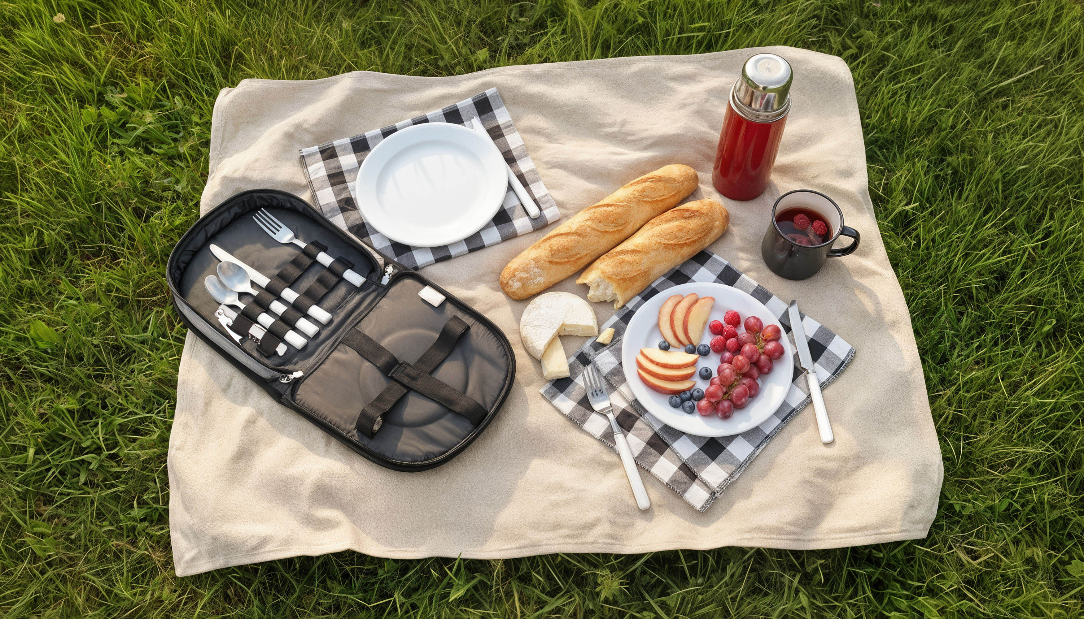 Набор для пикника "Ланч" на 2 персоны, серый с черным