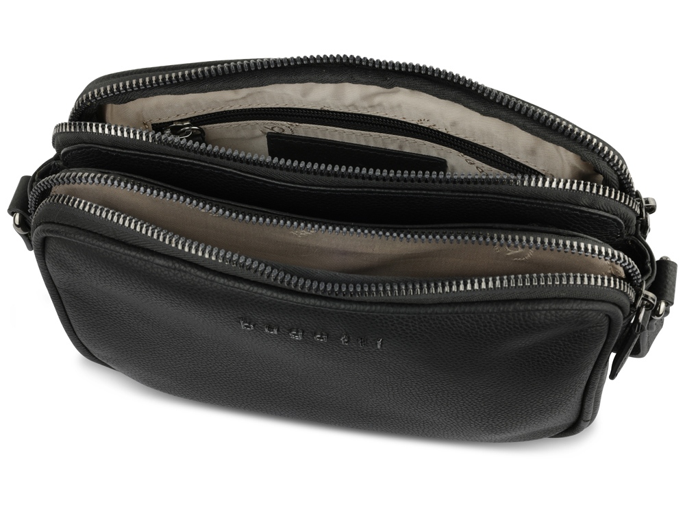 Сумка кросс-боди женская BUGATTI БЕЛЛА | BELLA, чёрная, воловья кожа/полиэстер, 22х6х15,5 см