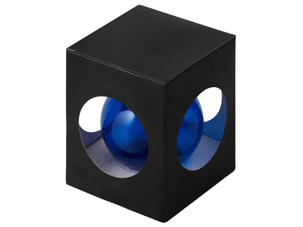 Стеклянный елочный шар Christmas bauble, синий прозрачный, с серебристым колпачком в черной коробке