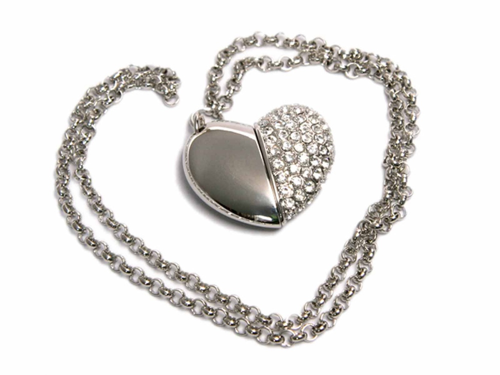 USB-флешка на 64 ГБ в виде Сердца  с кристаллами, серебро