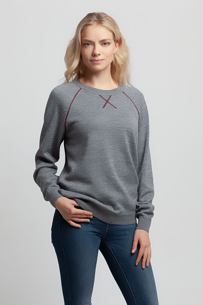 Джемпер Stitch с контрастной отделкой, серый с бордовым, размер S