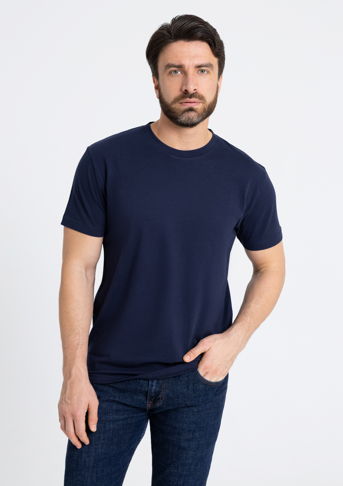 Футболка мужская STAN хлопок 180, 08, Тёмно-синий,  (46)  (56/XXXL)