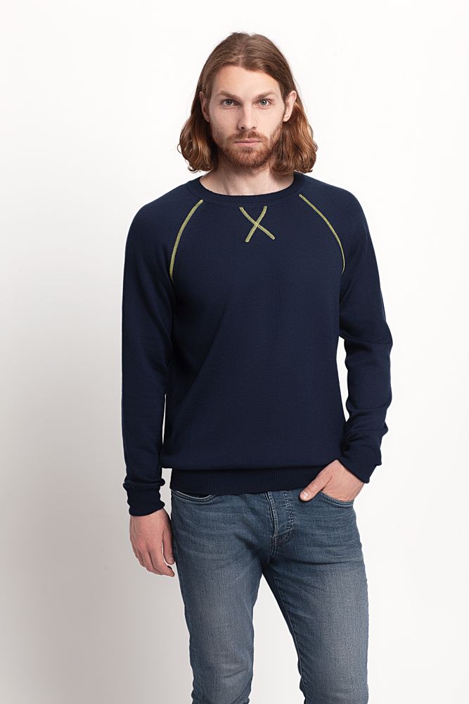 Джемпер Stitch с контрастной отделкой, синий с зеленым, размер S