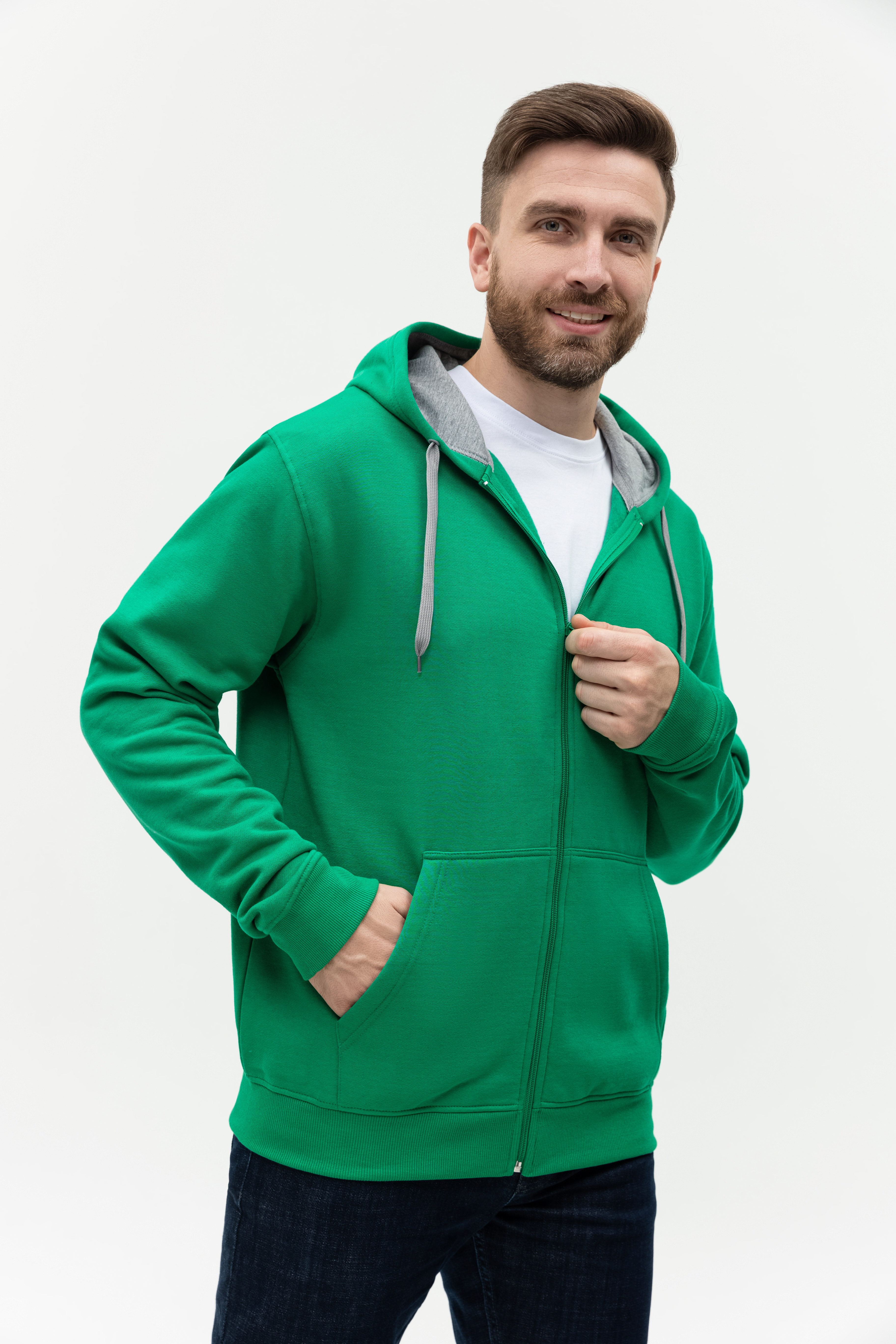 Толстовка мужская STAN с капюшоном на молнии футер с начёсом 280, 17, Зелёный,  (30/1)  (56/XXXL)
