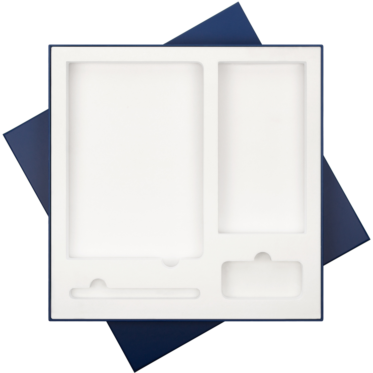 Подарочная коробка с ложементом для ежедневника, ручки и аккумулятора, синяя (под съемные ложементы) с логотипом Portobello подарочная упаковка | Print Logo