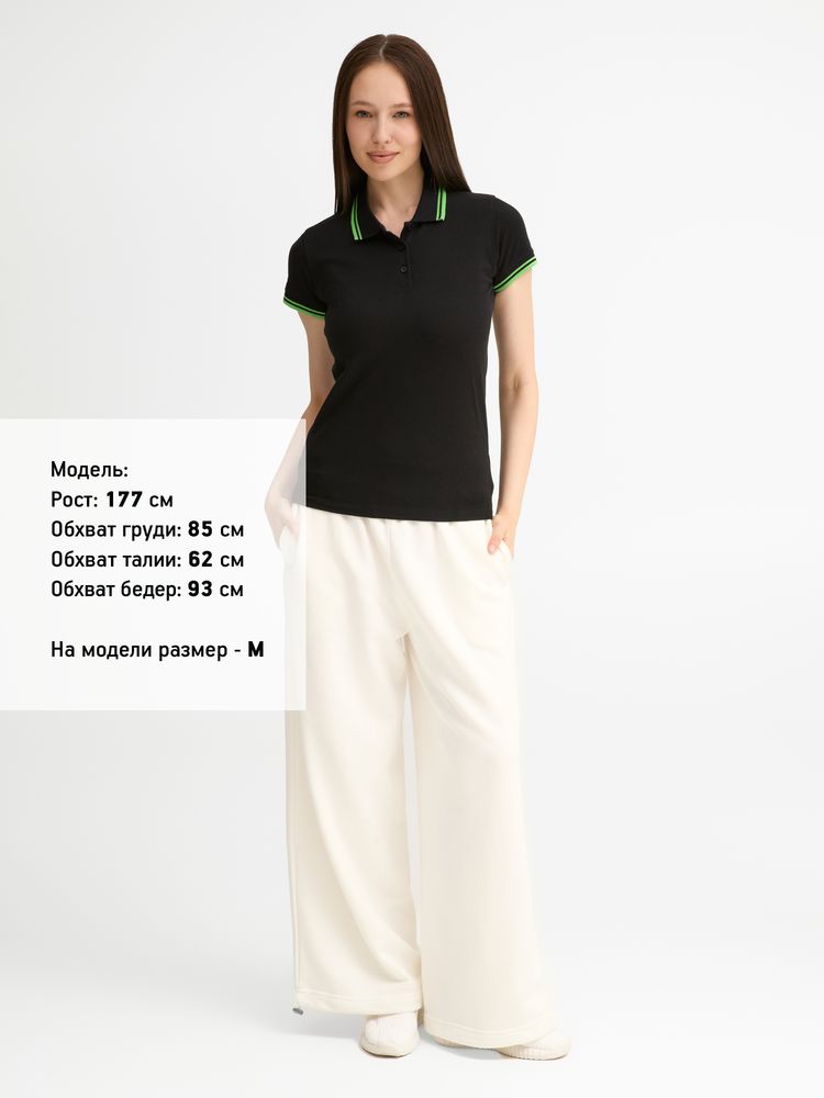 Рубашка поло женская Pasadena Women 200 с контрастной отделкой, черный/зеленый, размер XL