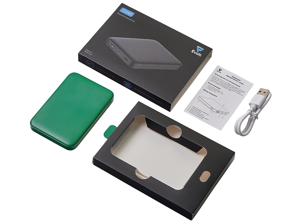 Внешний аккумулятор Simp, 5000 мАч, зеленый