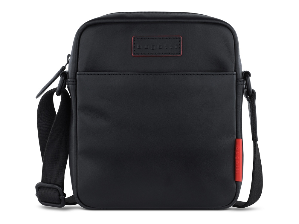 Сумка наплечная мужская BUGATTI КЛАРК | CLARK, чёрная, воловья кожа/полиэстер, 18х5,5х20 см, 2 л