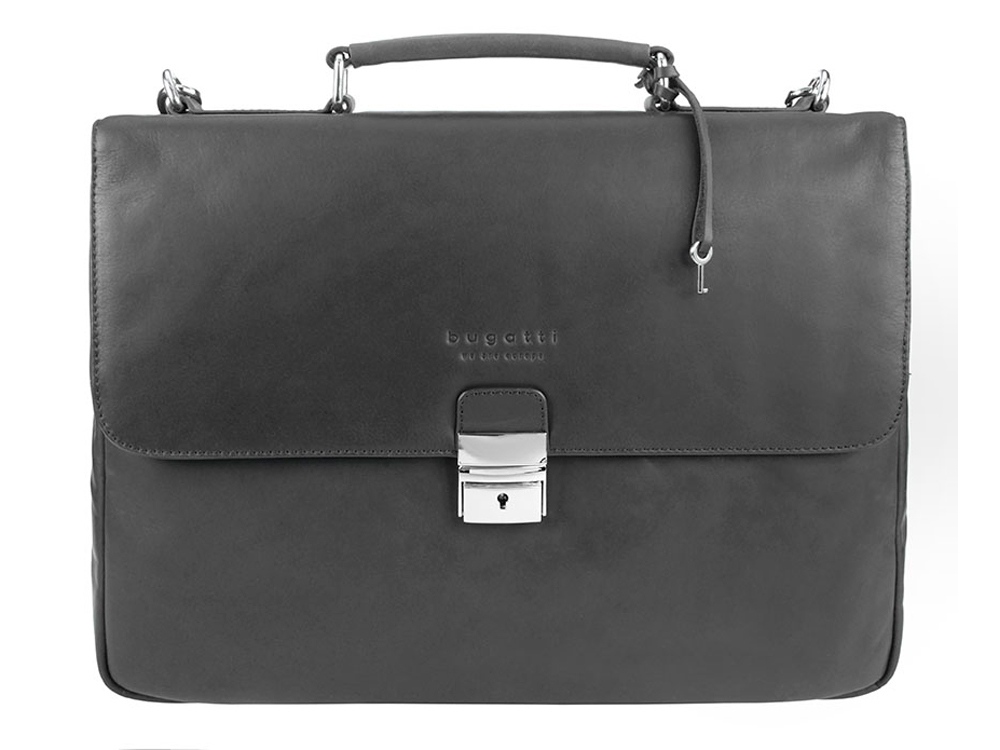 Портфель BUGATTI РОМАНО | ROMANO 15'', чёрный, натуральная воловья кожа, 39х8х30 см