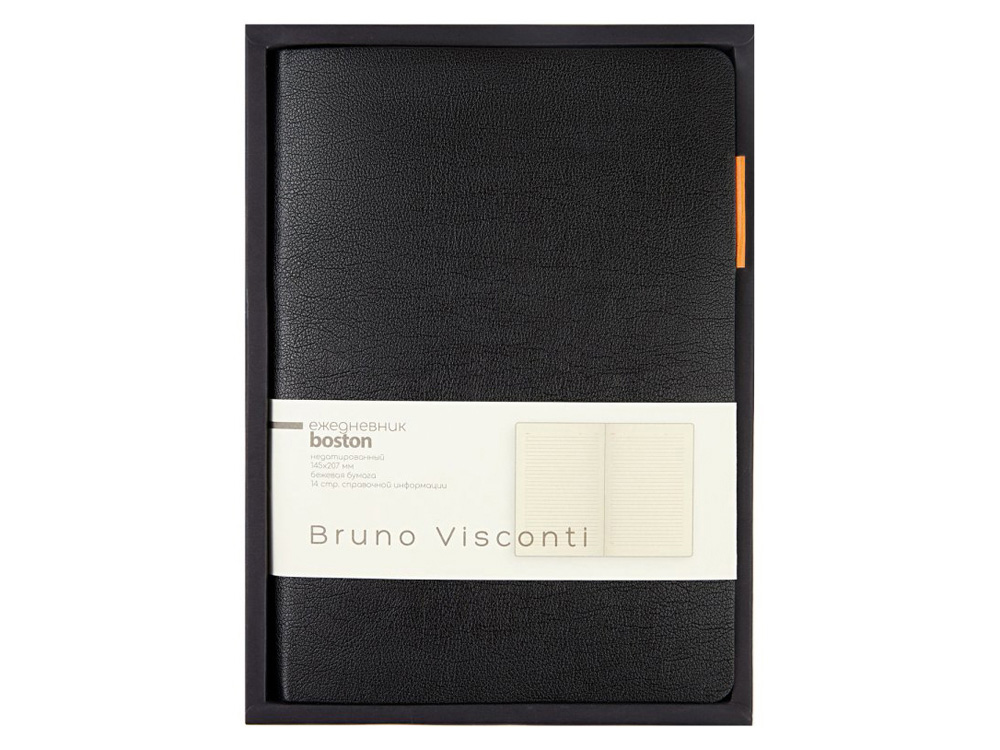Ежедневник недатированный А5 Boston, черный (оранжевый обрез)
