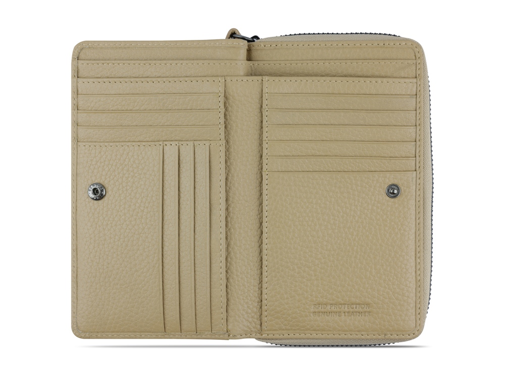 Кошелёк женский BUGATTI ЭЛЬЗА | ELSA, с защитой данных RFID, песочного цвета, воловья кожа/полиэстер, 15,5х3х9,5 см