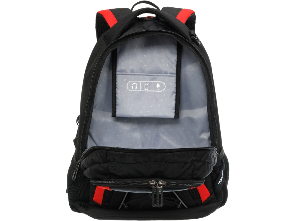 Рюкзак TORBER ROCKIT с отделением для ноутбука 15, черный/красный, полиэстер, 33х19х45 см, 28 л