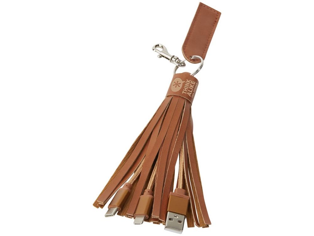 Тканевый кабель для зарядки Tassel 3-в-1, коричневый