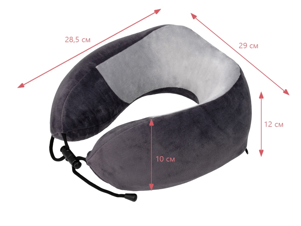 Подушка TORBER, дорожная, с эффектом памяти, тёмно-серая, полиэстер+спандекс