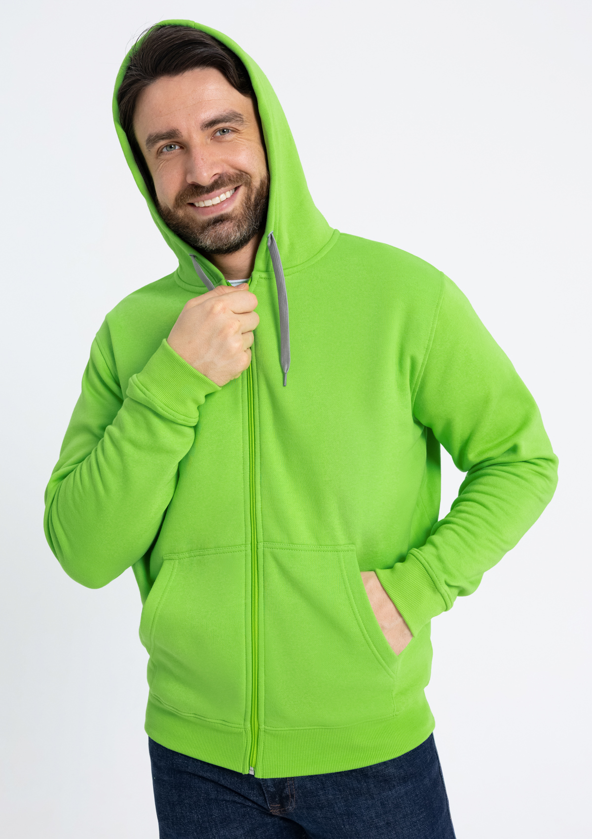 Толстовка мужская STAN с капюшоном на молнии футер с начёсом 280, 17, Ярко-зелёный,  (26)  (56/XXXL)