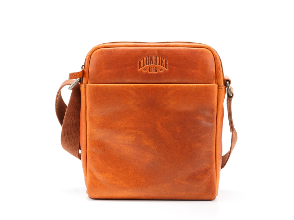 Сумка через плечо KLONDIKE DIGGER Jake, натуральная кожа цвета коньяк, 26 x 22 x 7 см