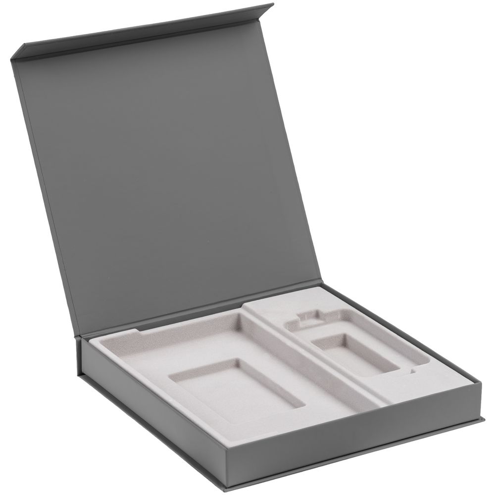 Коробка Modum с флокированным ложементом под ежедневник 13х21 см и аккумулятор — пример нанесения логотипа (сделано в России) | Print Logo