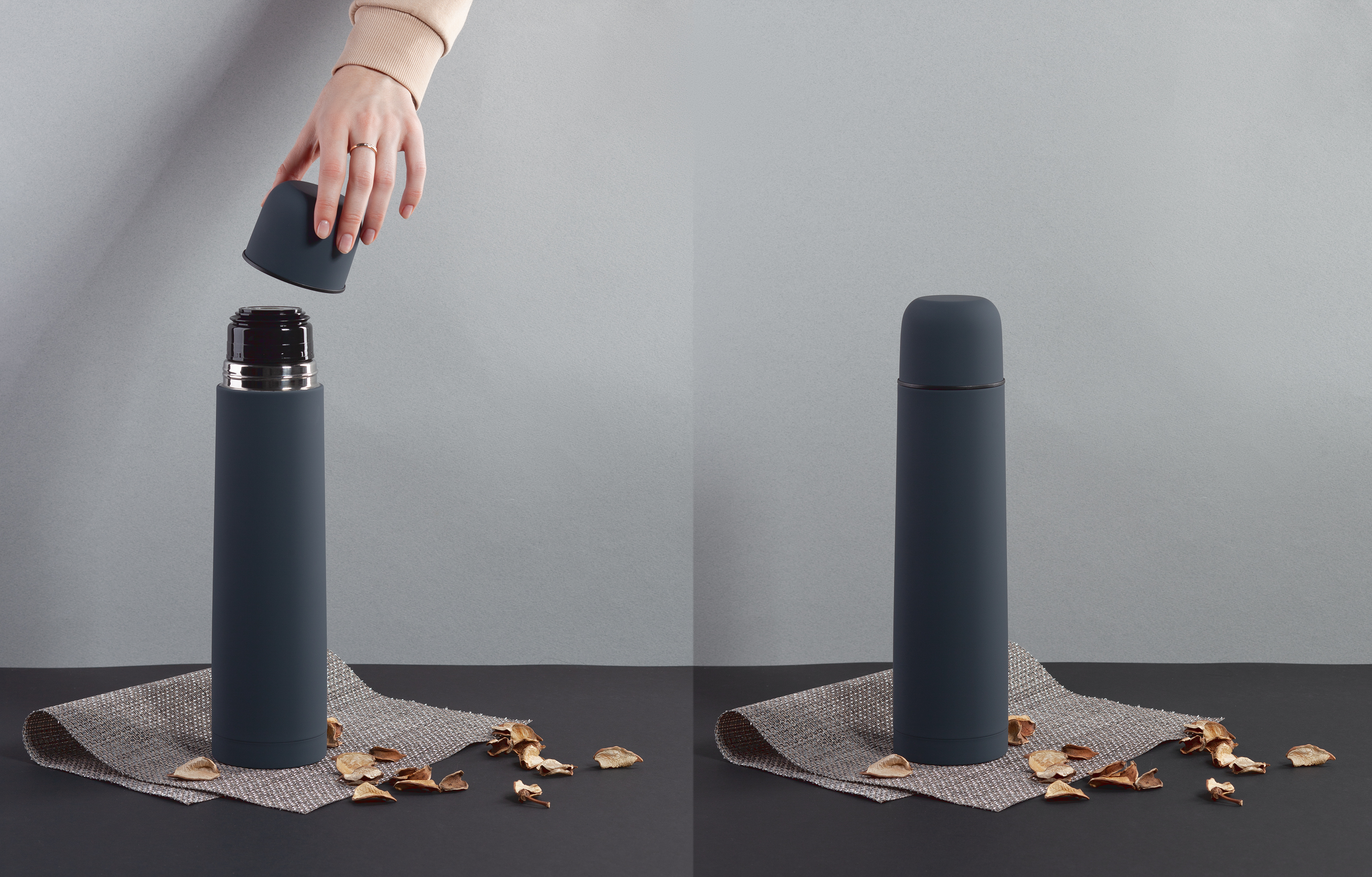 Термос "Родос" 1 литр, покрытие soft touch, серый