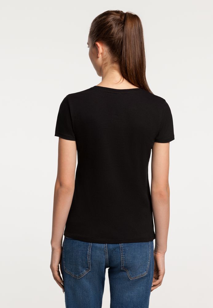 Футболка женская «Небо-душа» — пример нанесения логотипа (Принтэссенция) | Print Logo