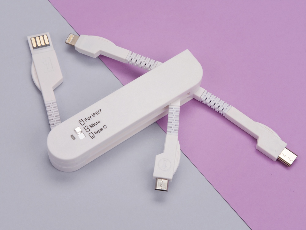 Универсальный переходник Smarty (Micro USB / Lightning / Type C), белый