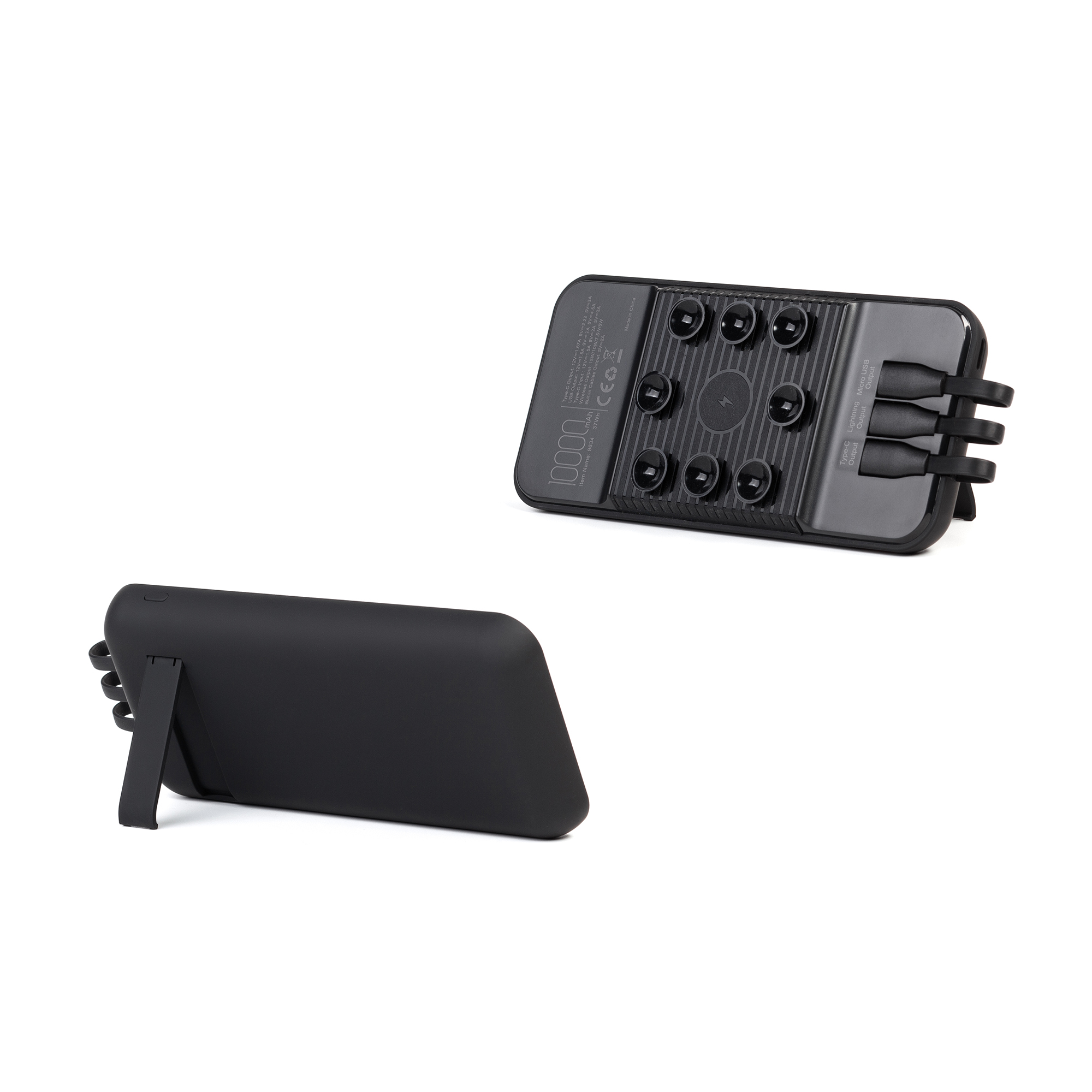 Беспроводное зарядное (22.5/15W) устройство "Topfull SOFTTOUCH" 10000 mAh с подсветкой лого, присосками, встроенными кабелями, с подставкой фото на сайте Print Logo.