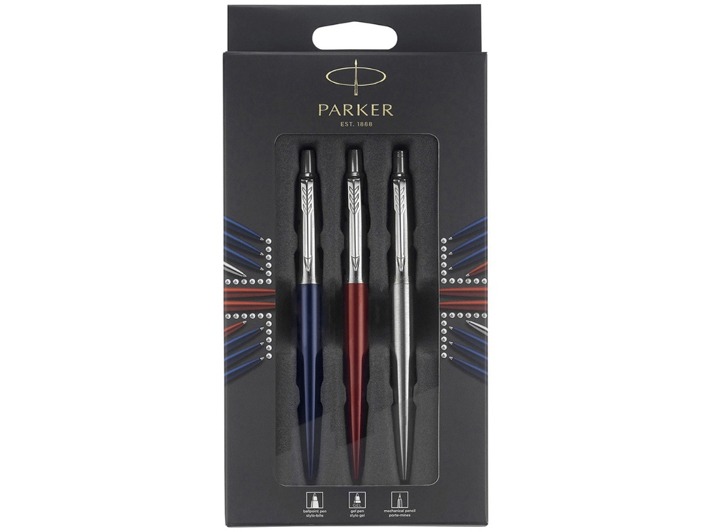 Набор Parker Jotter London Trio: ручка гелевая, ручка шариковая. карандаш с логотипом Parker | Print Logo