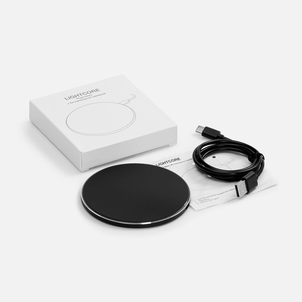 Беспроводное зарядное устройство с подсветкой Lightcore — пример нанесения логотипа (Molti) | Print Logo
