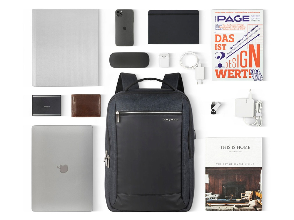 Рюкзак мужской BUGATTI СЕРА | SERA 15'', антрацитовый, полиэстер, 32х12х46 см, 16 л