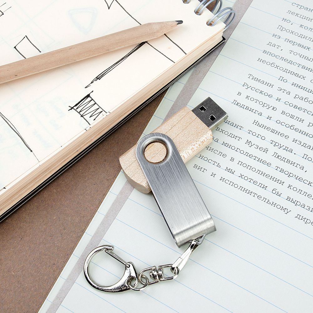 Флешка Twist Wood, светлое дерево фото на сайте Print Logo.