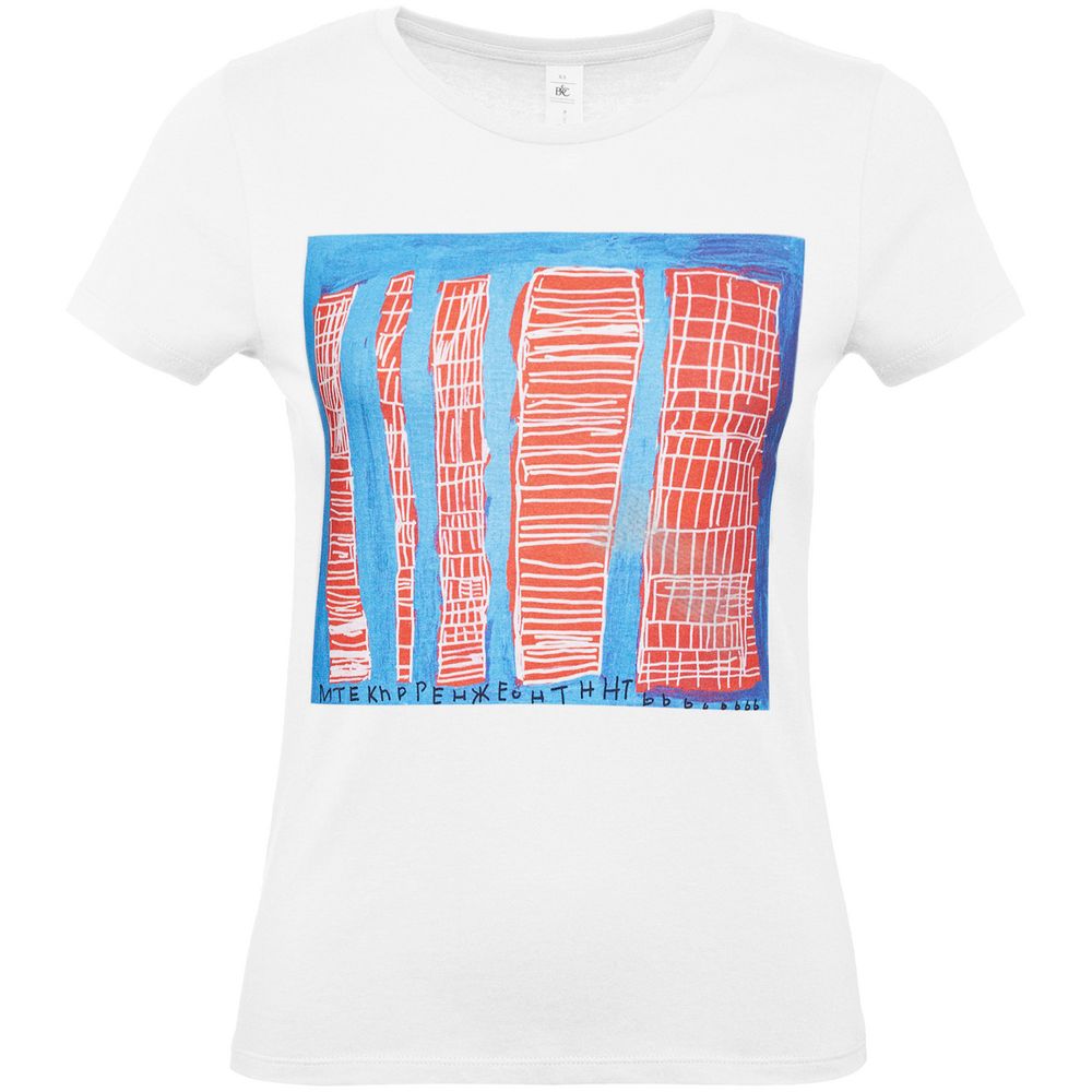 Футболка женская «Небоскребы» — пример нанесения логотипа (Принтэссенция) | Print Logo