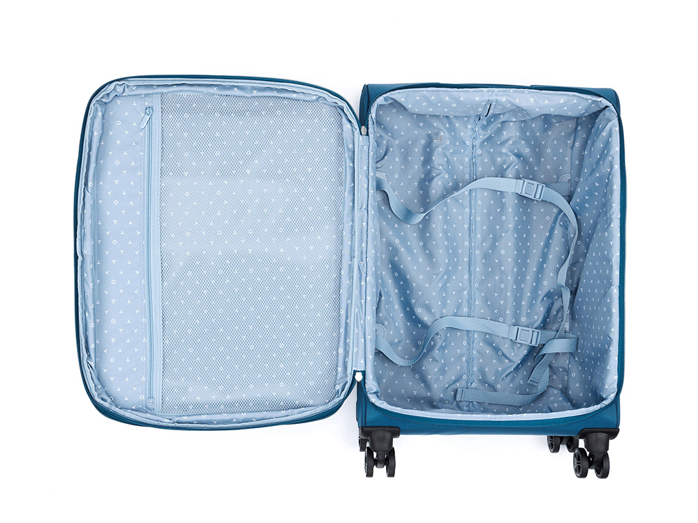 Чемодан TORBER ВИВИ, синий, полиэстер, 44 х 25 х 67 см, 63 л