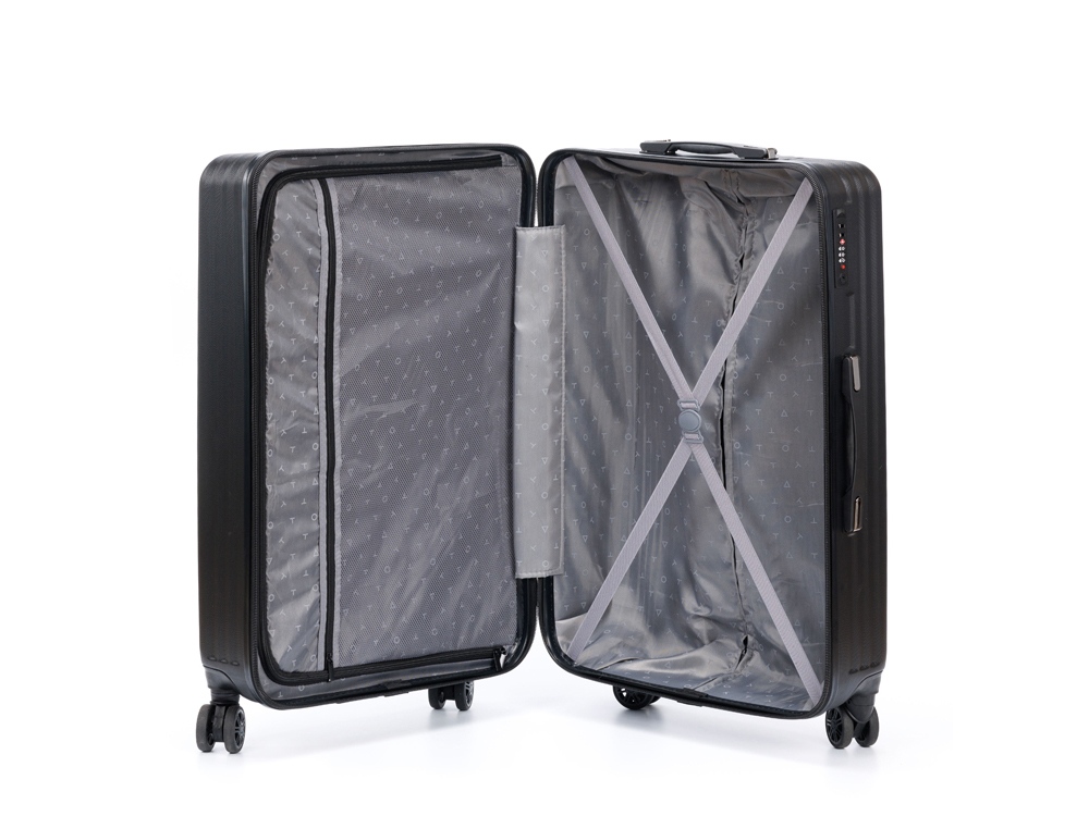 Чемодан TORBER ЛАМА, чёрный, ABS-пластик, 49 х 29,5 х 77 см, 92 л