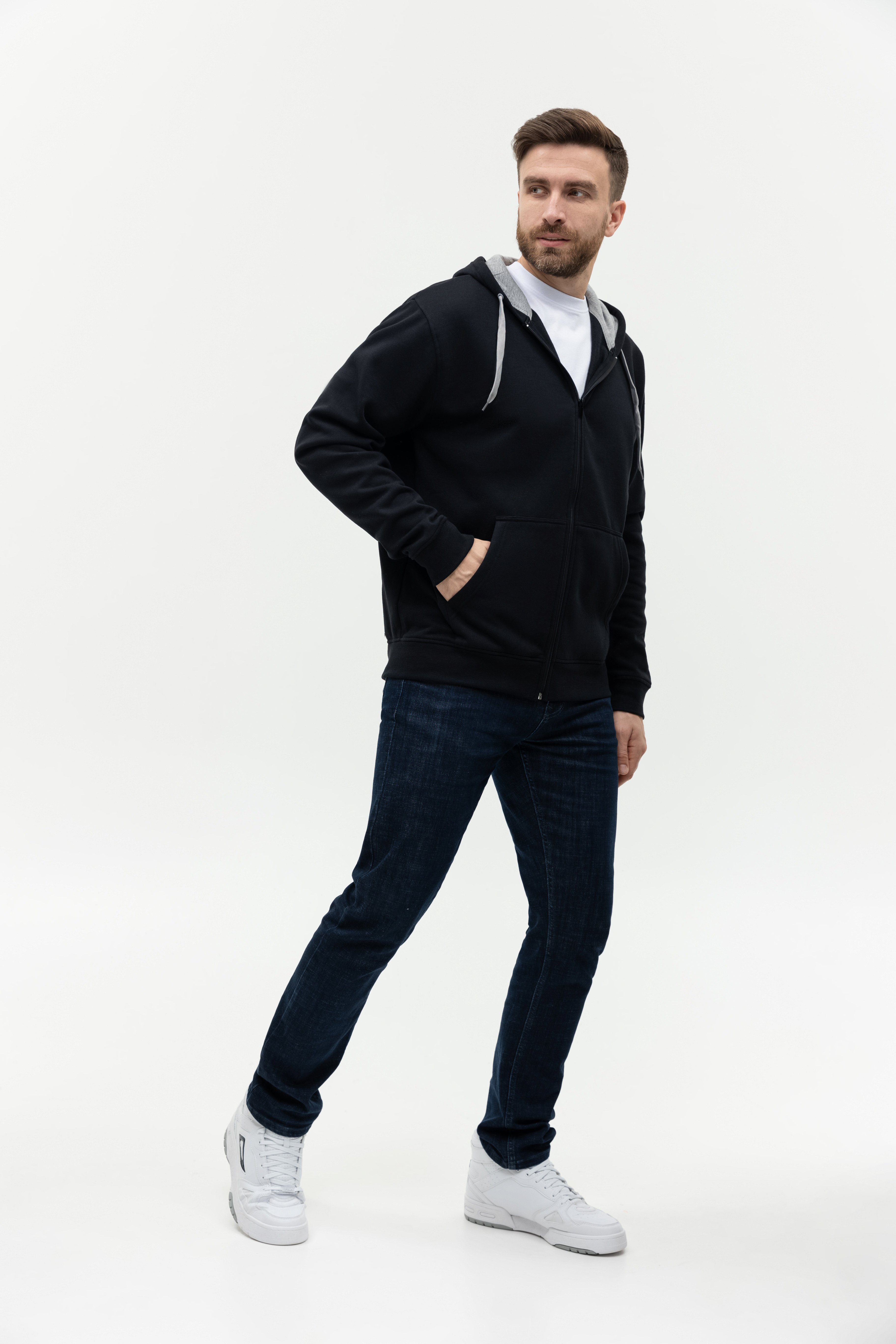 Толстовка мужская STAN с капюшоном на молнии футер с начёсом 280, 17, Чёрный,  (20)  (48/M)