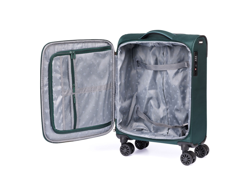 Чемодан TORBER СЕЙД, тёмно-зелёный, нейлон 600D, 36,5 х 19 х 54 см, 32 л