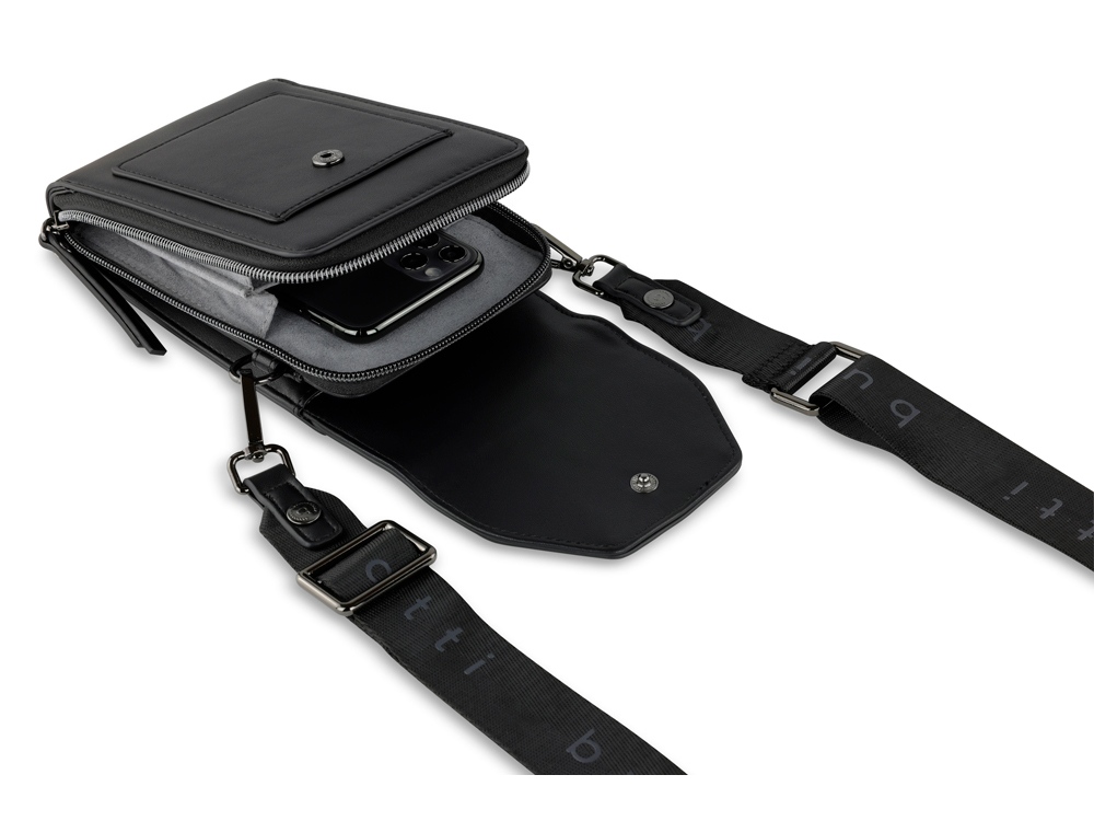 Сумка наплечная BUGATTI АЛМАТА | ALMATA, чёрная, полиуретан, 11х4х19 см