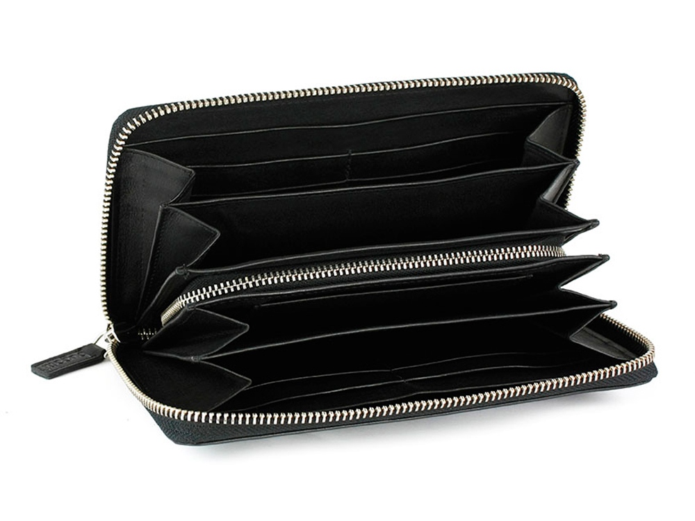 Кошелёк BUGATTI АТЛАНТА | ATLANTA, на молнии, чёрный, натуральная воловья кожа, 19,5х2,5х10,5 см