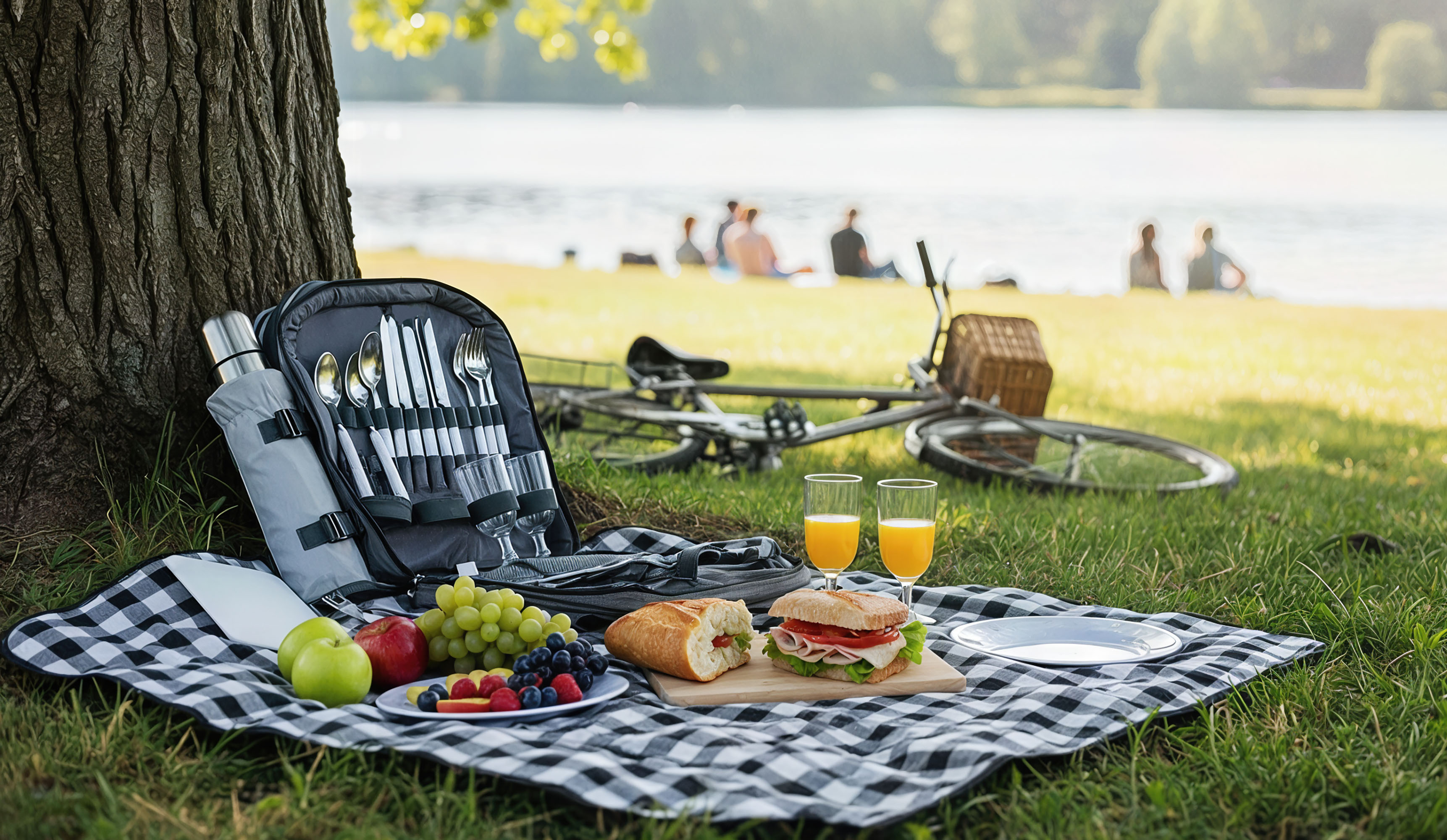 Набор для пикника "Дания" на 4 персоны с холодильным отделением, серый с черным