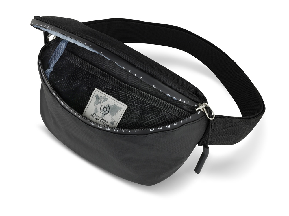 Сумка на пояс BUGATTI БЛАНК ОБЛЕГЧЕННАЯ | BLANC DELIGHT, чёрная, нейлон RPET600D/тарпаулин/полиэстер, 24х11х12,5 см, 2 л