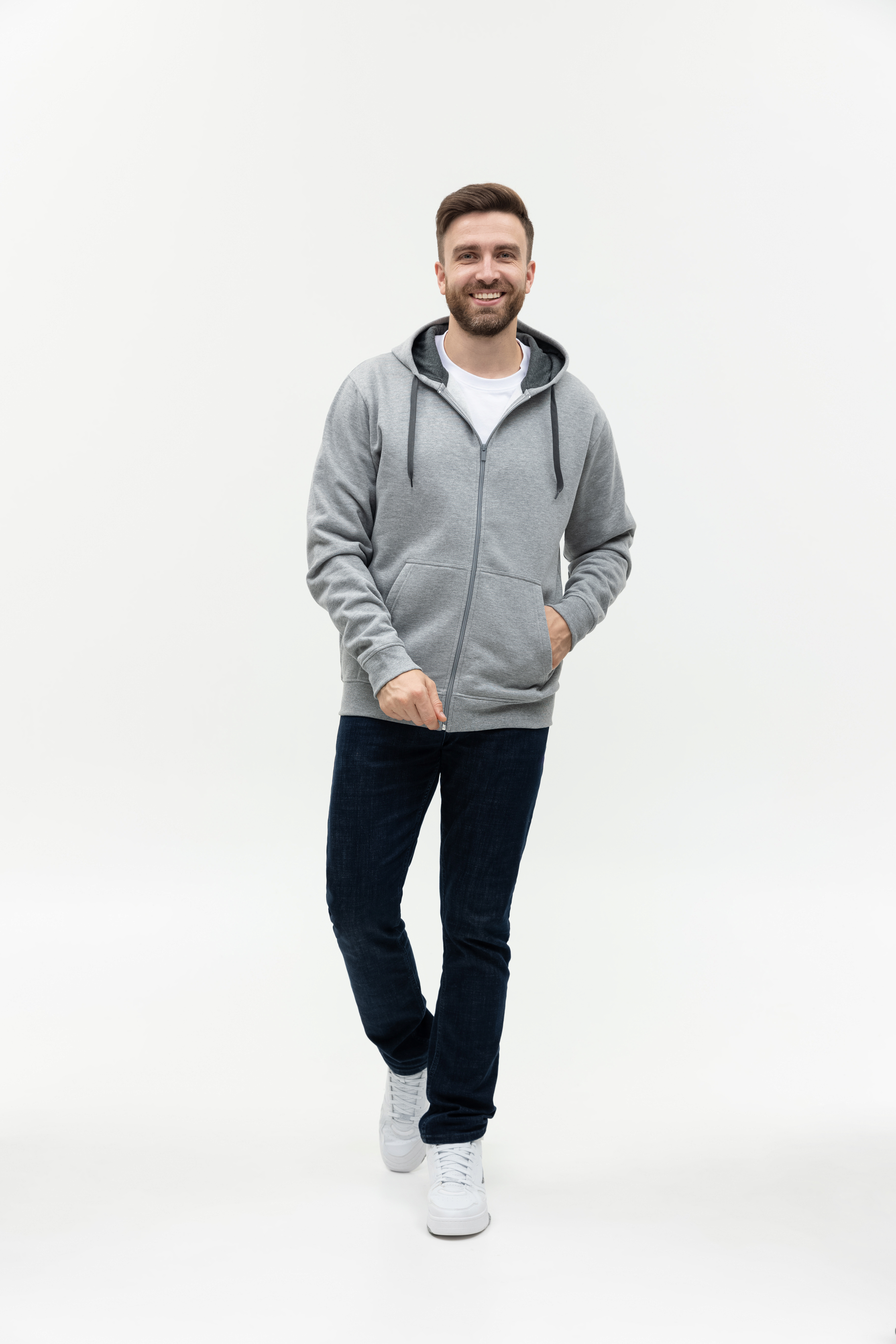 Толстовка мужская STAN с капюшоном на молнии футер с начёсом 280, 17, Серый меланж,  (50/60)  (52/XL)