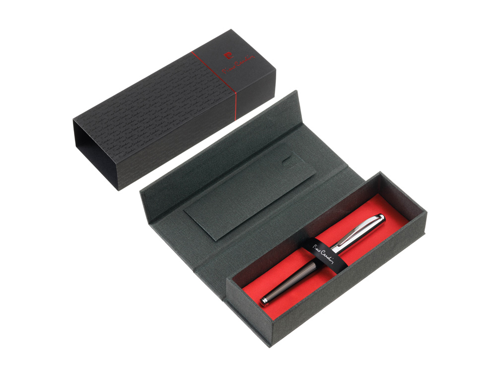 Ручка-роллер Pierre Cardin LEO, цвет - серебристый и черный. Упаковка B-1