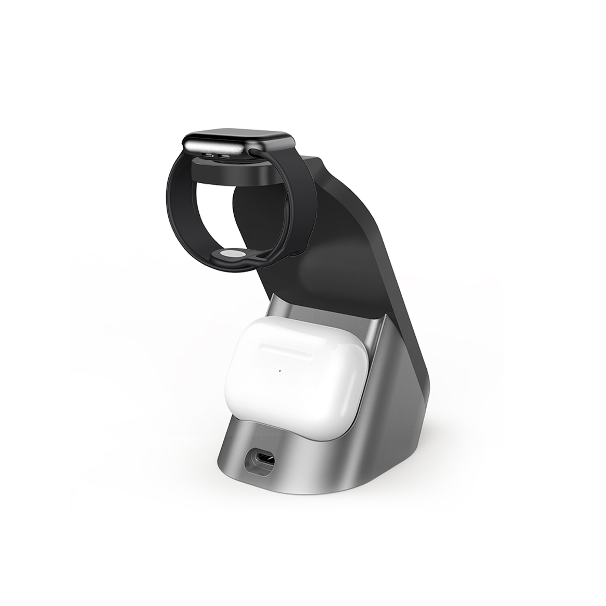 Настольная беспроводная (15W) зарядная станция "Tower" для часов, наушников, смартфона, с подсветкой логотипа и адаптером 18W фото на сайте Print Logo.