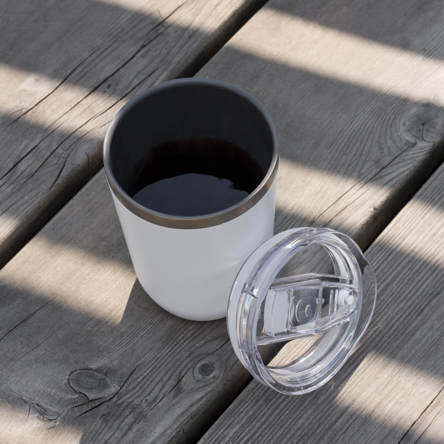 Термокружка вакуумная с керамическим покрытием Арктик (Arctic), белый/синий — пример нанесения логотипа (Portobello Термокружки) | Print Logo